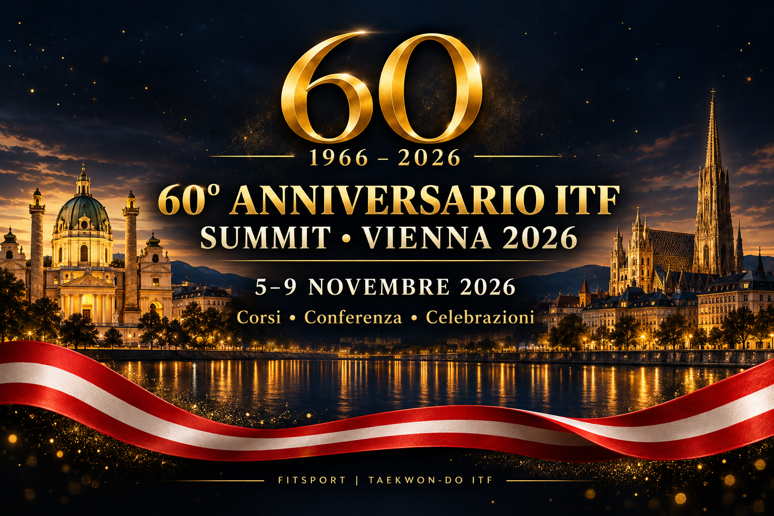 Grafica celebrativa del 60° anniversario ITF: Summit a Vienna dal 5 al 9 novembre 2026.